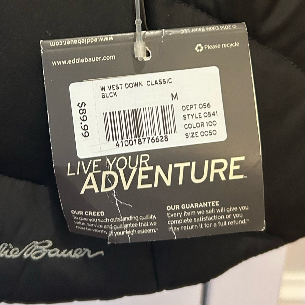 NWT Eddie Bauer women’s medium black classic down puffer vest w/adjustable snaps - Picture 2 of 9